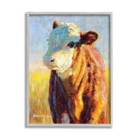 Moderna krava portreta impresionizam životinje i insekti slikaju siva uokvirena umjetnička print zidna umjetnost